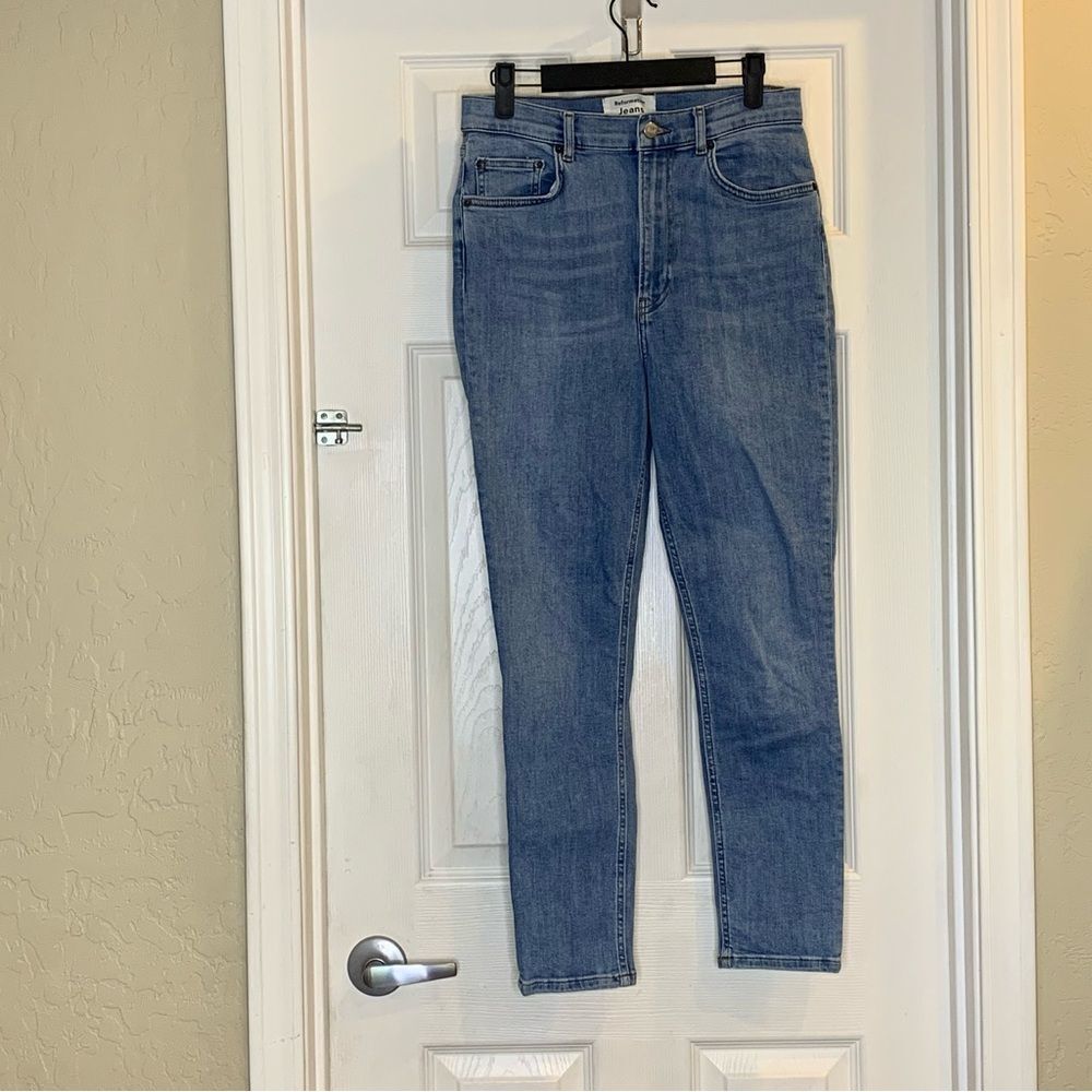 REFORMATION High & Skinny Crop Jeans Barbados Blue Size 29